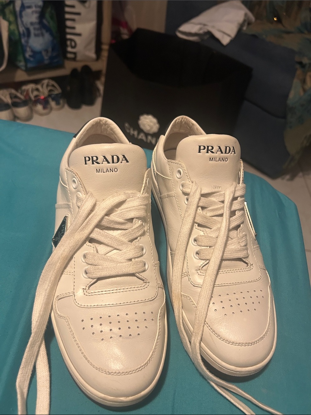 Prada White Leather Low-Top Sneakers
